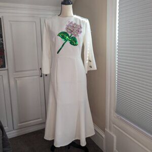 Dolce & Gabbana Hydrangea-Embroidered Elbow-Sleeve Dress, White - NWT - Small -